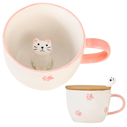 BigNoseDeer Kawaii Cat Mug with 3D Kitty Inside Ceramic Tea Cup Coffee Mug Cute Mugs Gifts for Women Girlfriend Kids(13oz)