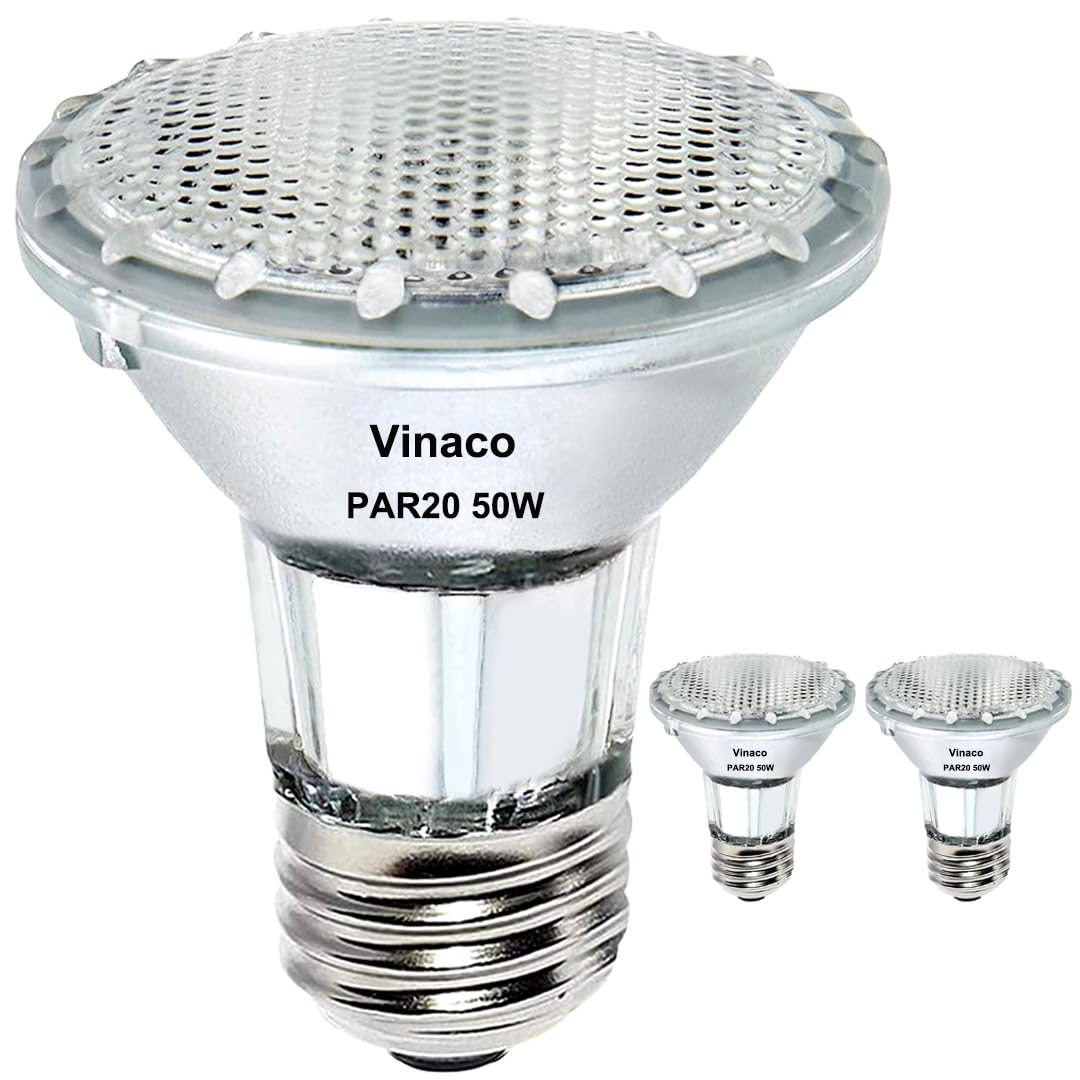 Vinaco PAR20 50W Halogen Bulb, 2 Pack High Output PAR20 Flood Light Bulb, 50W PAR20 Halogen Dimmable, Long Lasting PAR20 50W 120V Warm White 2800K, E26 PAR 20 50 Watt Halogen Flood Light