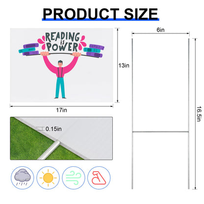 4 Packs Blank Yard Signs with Metal Stakes, 17 x 13Inches Waterproof Corrugated Plastic Signs for Rent, Sale, Party, Birthdays, DIY, Event, Advertising, Garden, Lawn Signs for Outside - White