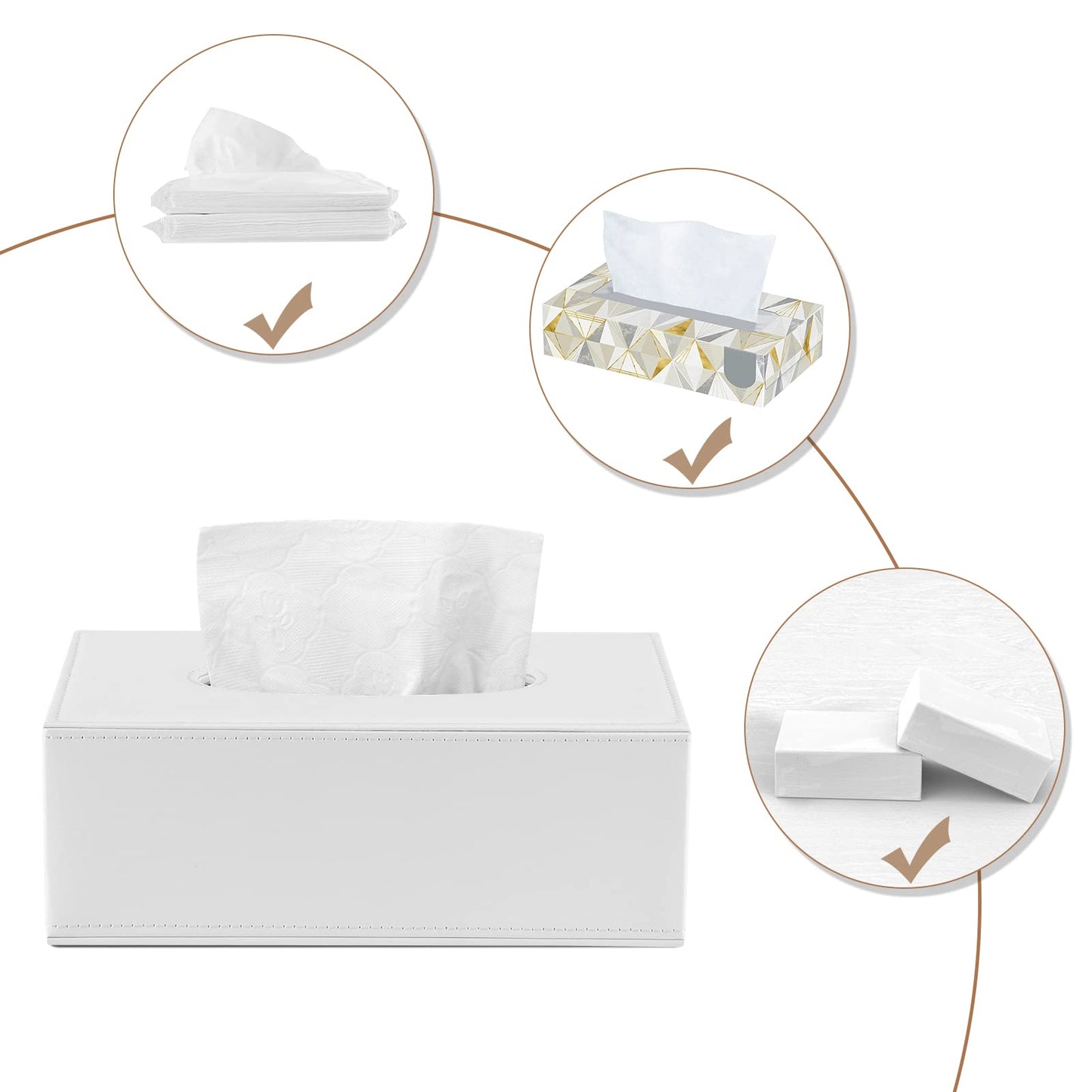KINGFOM Rectangular PU Leather Facial Tissue Box Napkin Holder for Home Office, Car Automotive Decoration (White)