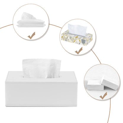 KINGFOM Rectangular PU Leather Facial Tissue Box Napkin Holder for Home Office, Car Automotive Decoration (White)