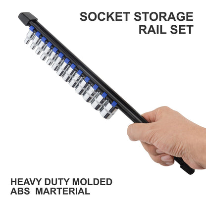 Socket Organizer Set, Metric SAE Socket Holders with Spring Ball Bearings Fits 1/4", 3/8", 1/2" Drive Sockets, Secure Holding Portable Socket Retention Home Workshop Tool Storage Organizer, 9 PCS