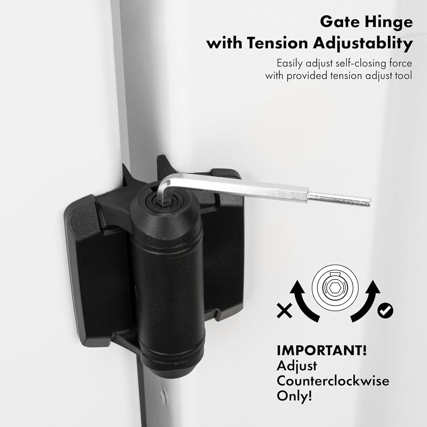 Self Closing Gate Hinges Heavy Duty 2-Pack - Adjustable Spring Tension Alignment Legs, Weather-Resistant for Wood/Vinyl/Metal Gates, Black