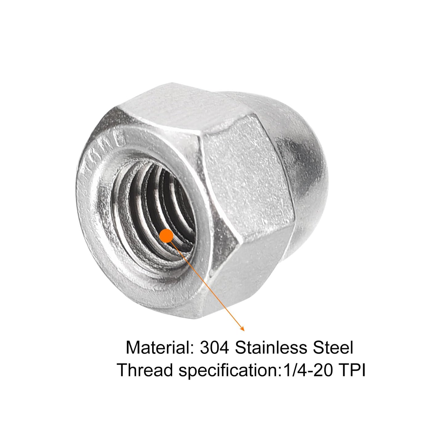 uxcell 1/4-20 Acorn Cap Nuts,50pcs - 304 Stainless Steel Hardware Nuts, Acorn Hex Cap Dome Head Nuts for Fasteners (Silver)