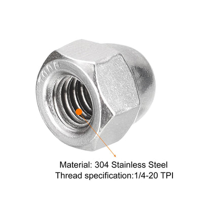 uxcell 1/4-20 Acorn Cap Nuts,50pcs - 304 Stainless Steel Hardware Nuts, Acorn Hex Cap Dome Head Nuts for Fasteners (Silver)