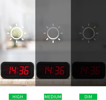 Alarm Clock, Digital Clock, Small Wall Clock, Battery Operated, Adjustable 3-Level Led Brightness, Dim Night Model, 12/24Hr, Cordless, Constantly 1.2'' Digits Display for Bedroom/Travel