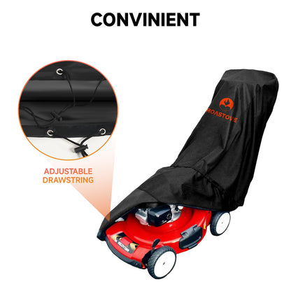 Roastove Black Outdoors Lawn Mower Cover - Heavy Duty 600D Polyester Oxford Waterproof, UV Protection Universal Fit with Drawstring