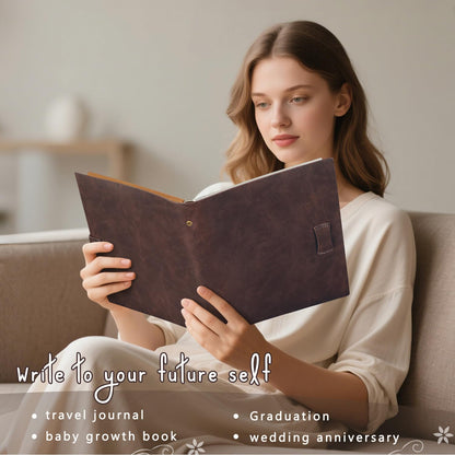 Artmag Photo Album 4x6 200 Photos, Thick Leather Cover Picture Album with 30 PCS Kraft Writing Paper Holds 200 Horizontal Photos for Family Wedding Anniversary (Brown)