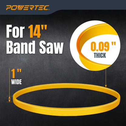 POWERTEC 71725 14" Band Saw Tires, 14 Inch x 1 Inch x .095 Inch, Urethane Bandsaw Tires for Grizzly, Jet, Powermatic 14 inch Bandsaws, 2 Pack (Color May Vary)