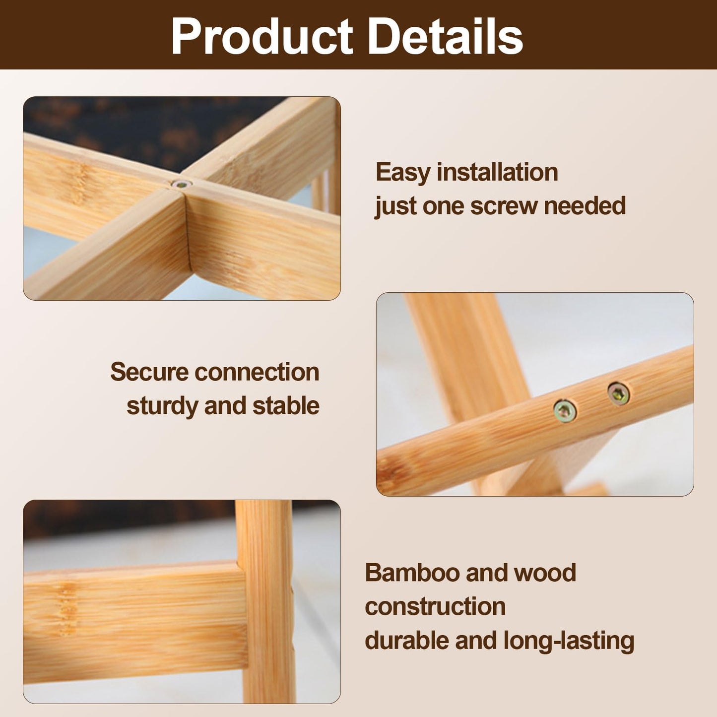 Sturdy Cross Plant Stands - Natural Finish, Oversized 12.59" Base, Adjustable 3.54"-7.48" Height, Flip Design, Reinforced Bamboo Braces Stand for Orchid, Potted Plants
