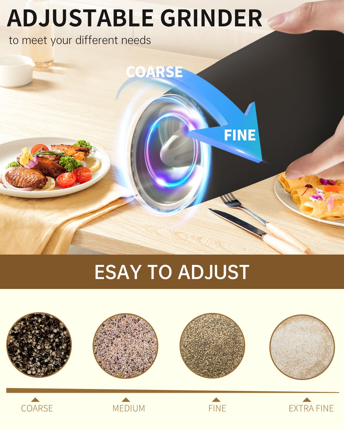 CIRCLE JOY Electric Pepper Grinder Rechargeable Gravity Sensor Pepper Mill with Adjustable Coarseness, Led Light, Upgraded Large Capacity Spice Ginder for Home Restaurant