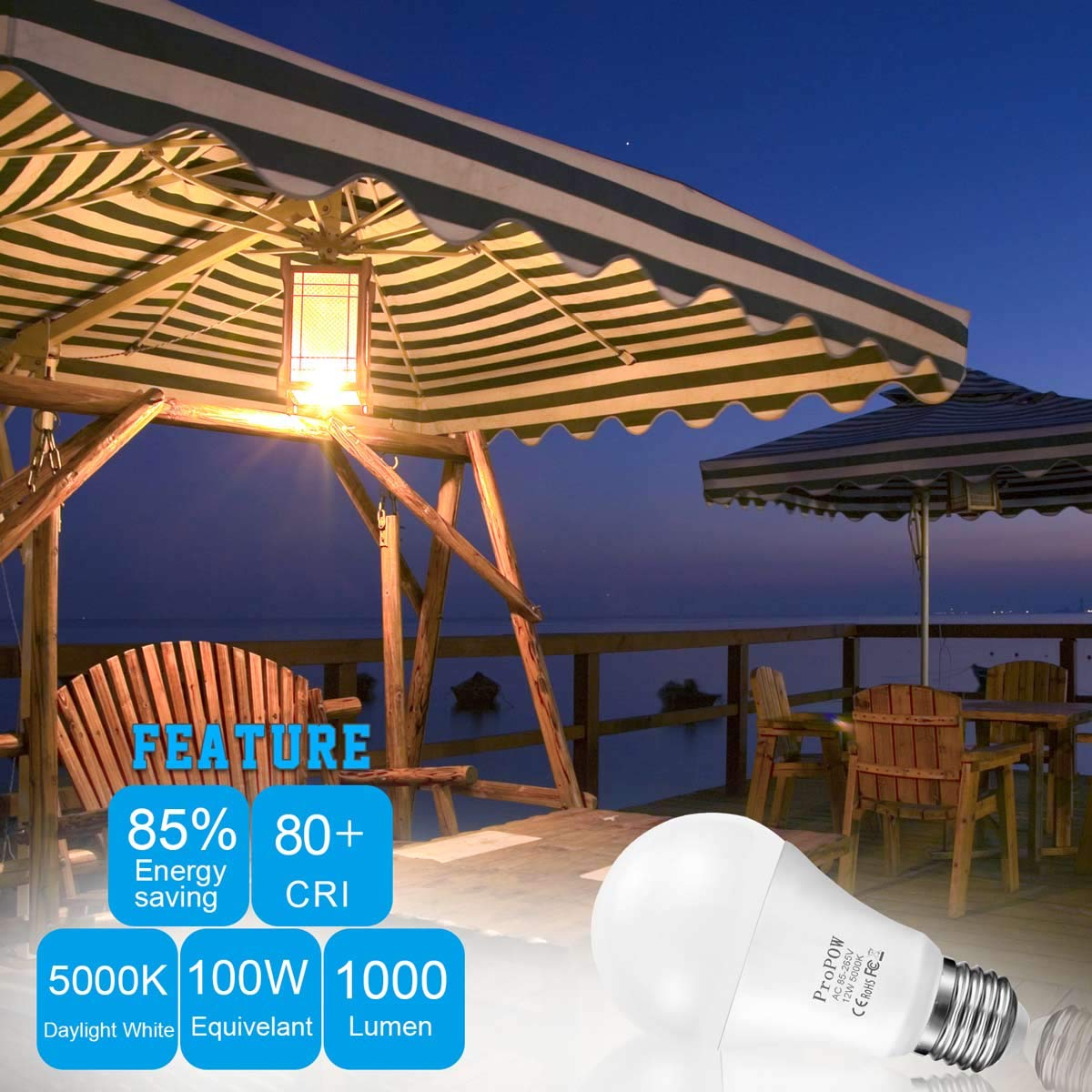Dusk to Dawn Light Bulb,ProPOW 12W Smart Sensor Bulbs Daylight White 100W Equivalent Automatic Light Bulb Timer Outdoor Lighting for Porch, Garage, Driveway,Yard,Hallway,Patio(E26,1000 lumens,2-Pack)