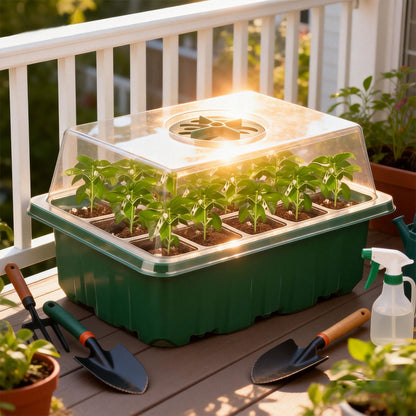 Seed Trays, 10 Pack Plant Seed Starter Tray with Humidity Domes, 120 Cells Total + Planting Tools & Labels, Reusable Indoor Seedling Germination Kit