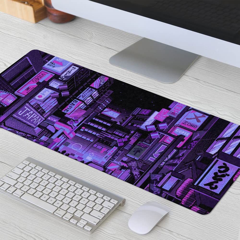 DESIGNFULLPRINT Dark Purple Japanese Anime Retro Vaporwave Mouse Mat Computer Pad for Lap Desk Mat Anime Mouse Pad Kawaii Large Gaming Pad for Mouse and Keyboard QDH
