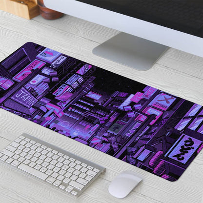DESIGNFULLPRINT Dark Purple Japanese Anime Retro Vaporwave Mouse Mat Computer Pad for Lap Desk Mat Anime Mouse Pad Kawaii Large Gaming Pad for Mouse and Keyboard QDH