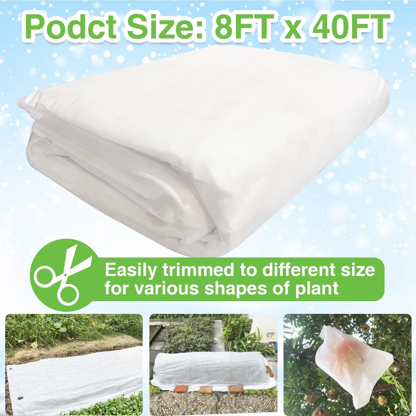 YFFSIDMY Plant Covers Freeze Protection 8'x40', Frost Blankets for Outdoor Plants and Trees, Frost Cloth Freeze Plant Protection Cover, Winter Frost Blanket, Heat Protection Floating Row Cover, White