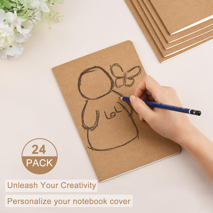 ZCZN 24 Pack A5 Blank Notebook, Kraft Notebooks 60 Pages(30 Sheets), 8.15 * 5.5 Inches Unlined Notebook, Bulk Diary, Subject, Memo Notebooks for Work, School, Office