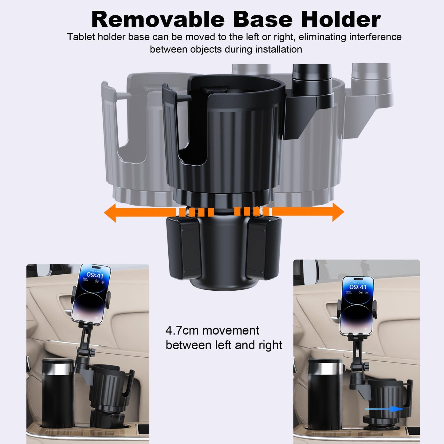 Cup Holder Phone Mount, 2 in 1 Universal Cup Holder Expander with Long Arm 360°Rotation Cup Phone Holder for Car Fits All 4-7” iPhone Galaxy Smartphones and Most Truck Bottles