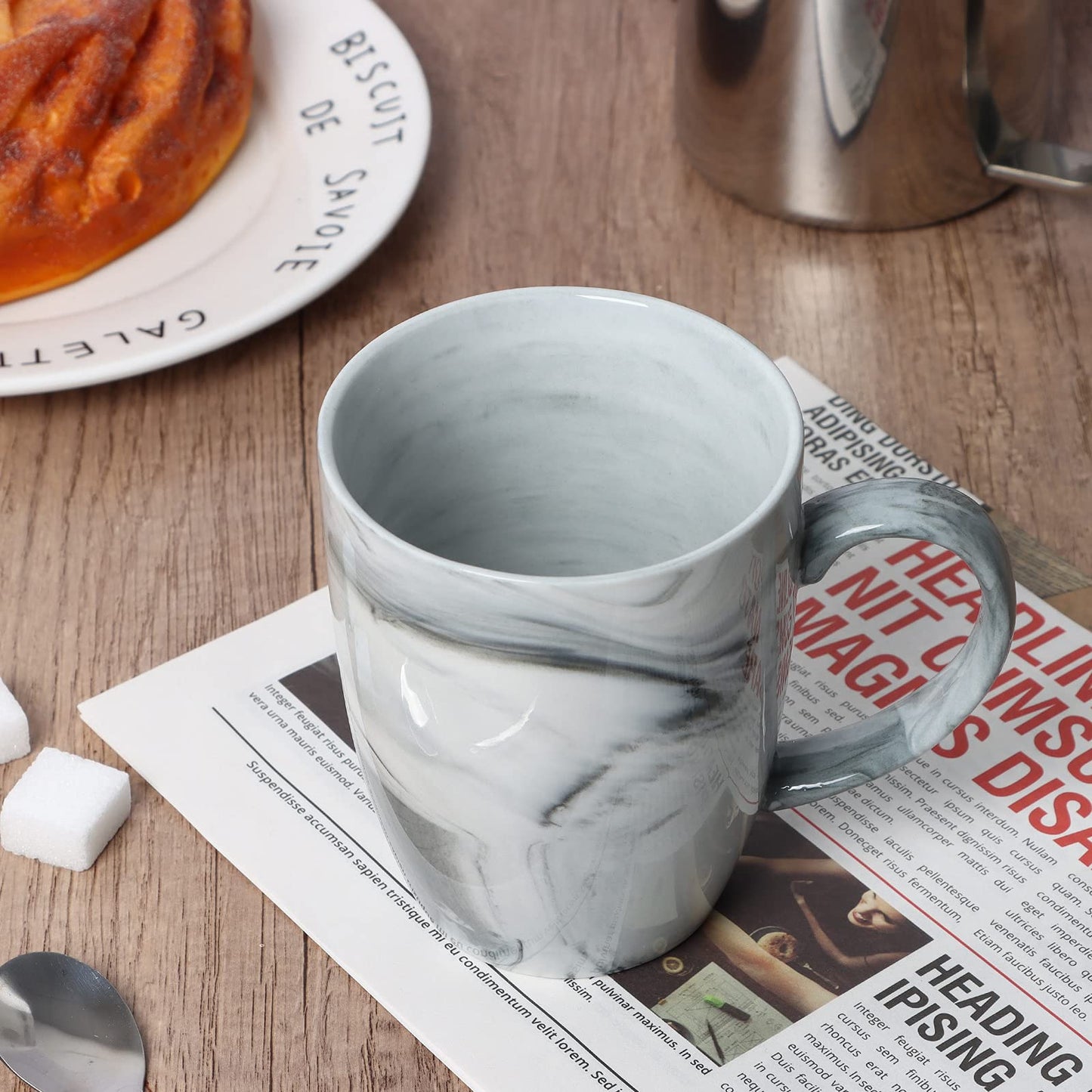 14 OZ Unique Coffee Mugs, Smilatte M067 Novelty Marble Ceramic Cup for Home and Office, Microwave Dishwasher Safe, Set of 4, Gray