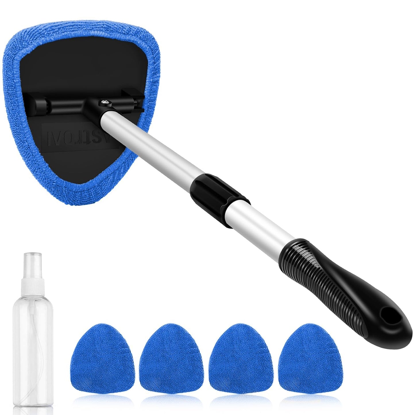 AstroAI Car Windshield Cleaner Tool, Car Window Cleaner with Extendable Handle, Windshield Cleaning Tool, 4 Reusable and Washable Microfiber Pads