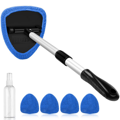 AstroAI Car Windshield Cleaner Tool, Car Window Cleaner with Extendable Handle, Windshield Cleaning Tool, 4 Reusable and Washable Microfiber Pads