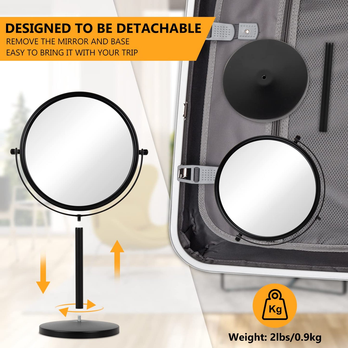 10x Magnifying Makeup Mirror, 8 Inch Tabletop Mirror Double Sided with Magnification, Swivel Make Up Mirror for Bathroom, Black ALHAKIN