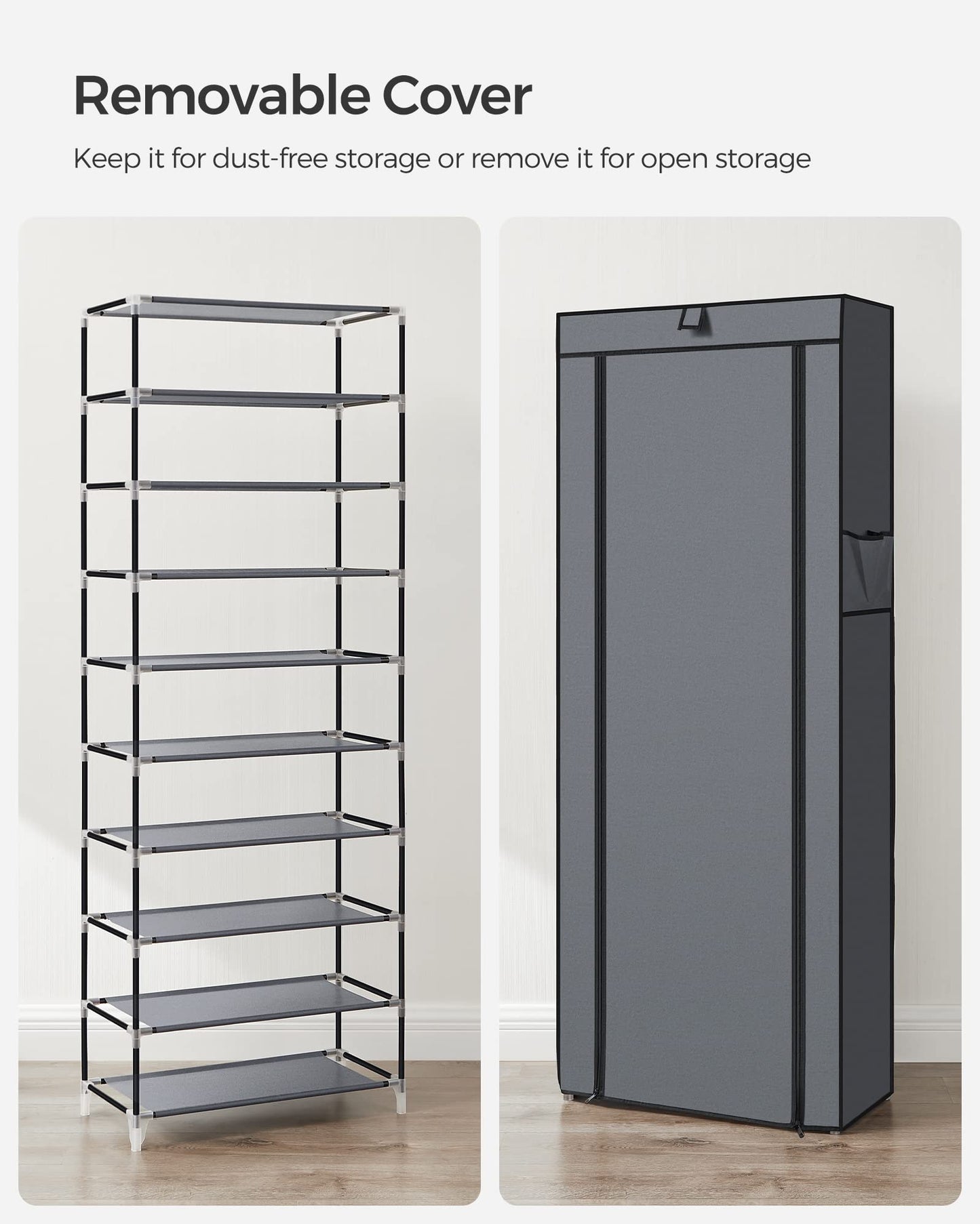 SONGMICS Shoe Rack, Shoe Storage Cabinet with Dustproof Cover, Free-Standing Storage Organizer for Closet, Entryway, Hold 27-35 Pairs of Shoes, for Sneakers, High Heels, 9-Tier, Slate Gray URXJ10G