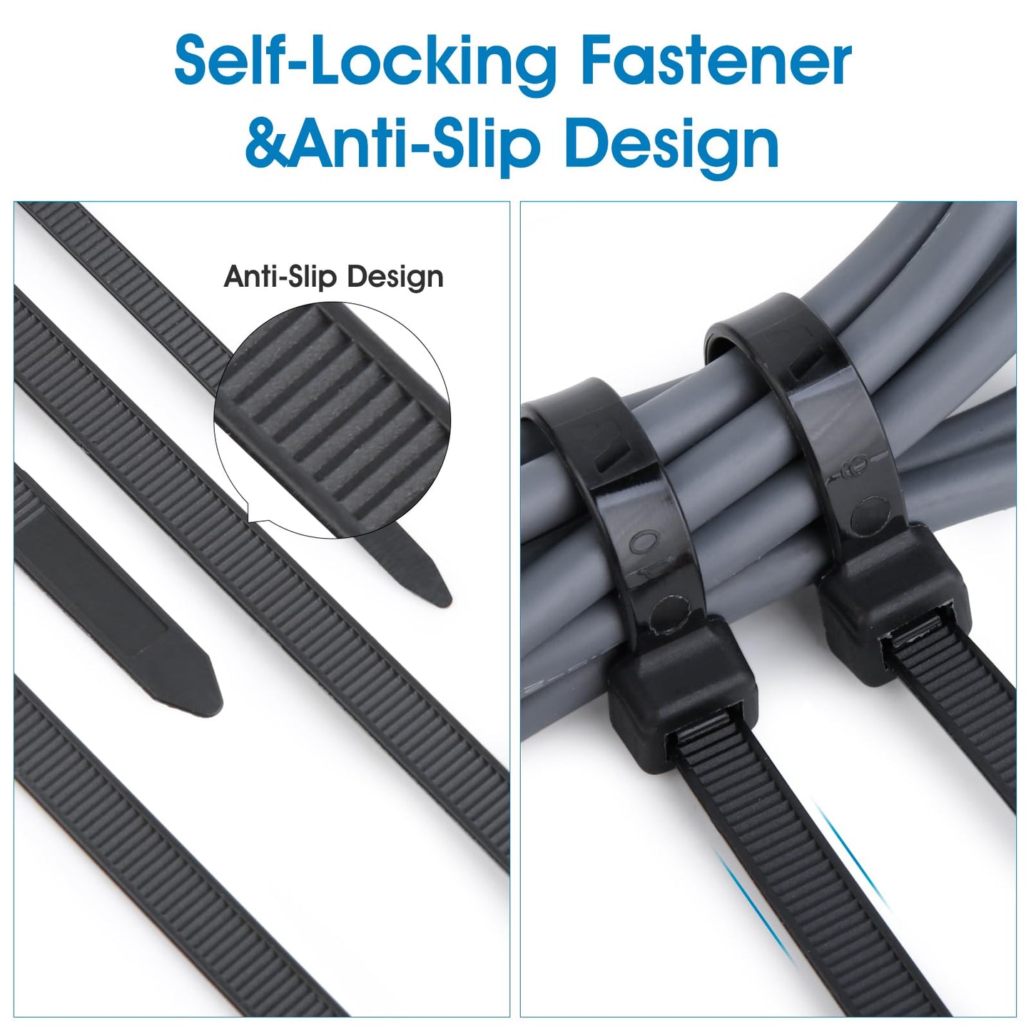 1000 Pack Zip Ties, 8 inch Cable Ties Black, Long Plastic Tie Wraps, Tensile Strength 40lbs, Cable Management Self-Locking Heavy Duty Nylon Wire Ties UV Resistant for Outdoor and Indoor