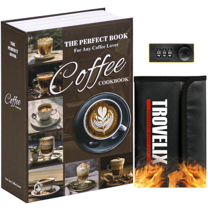 Book Safe with Combination Lock, Hidden Safe (9.5 x 6.2 x 2.2 Inch) with Fireproof Bag, Secret Diversion Safe, Hollow Book Box Hidden Storage, Money Safe Box for Cash (COFFEE)