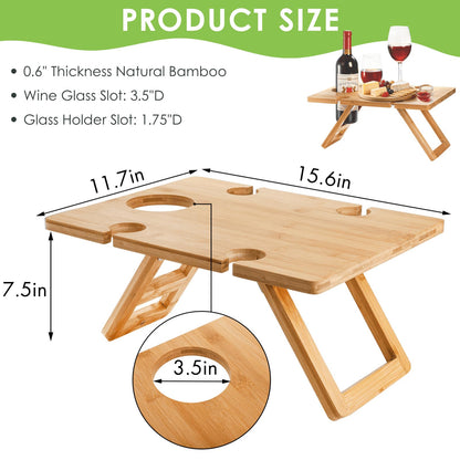 YOUEON Portable Wine Picnic Table with 5 Wine Glasses Holder, Foldable Champagne Snack Tables, Beverage and Cheese Table for Picnic, Camping, Park, Beach, Outdoor Lover Gift