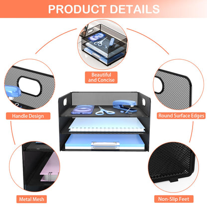 Desk Organizer, 3-Tier Letter Paper Tray Organizer, Desk Organizers and Accessories, Mesh Desktop File Organizer and Storage for Office Supplies (3 Tier Desk Organizer-Black)