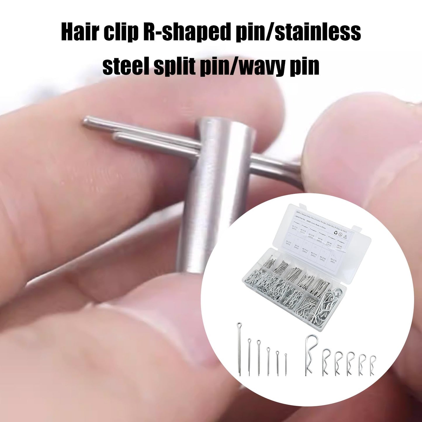 UOIENRT 250Pcs Hairpin Cotter Pin Assortment Kit, Cotter Key R Clips, Cotter Pins and Cotter Pin Set for Hitch, Lawn Mower, Truck (Zinc Plated Steel)