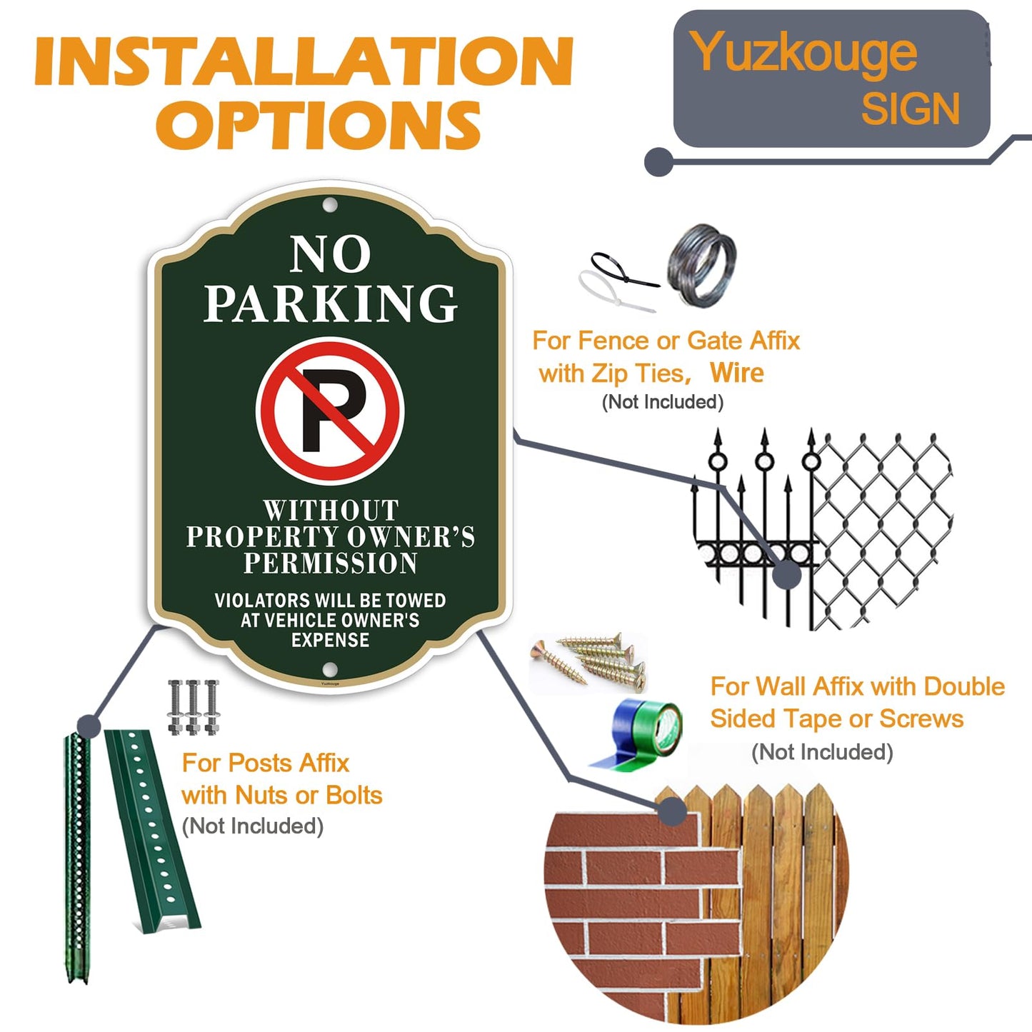 Yuzkouge No Parking Sign, Violators Will Be to Towed at Vehicle Owner’s Expense - 2 Pack, 12” x 18” Rust Free Aluminum Sign, Weatherproof, Fade Resistant