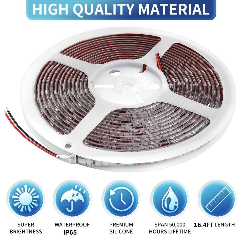 ROLiGHTiC RV Awning Lights, 12V 16.4FT Blue Camping Awning Lights, Motorhome Travel Trailer Food Trucks Van Waterproof Canopy Led Strip Lighting, RV Exterior Underglow Light