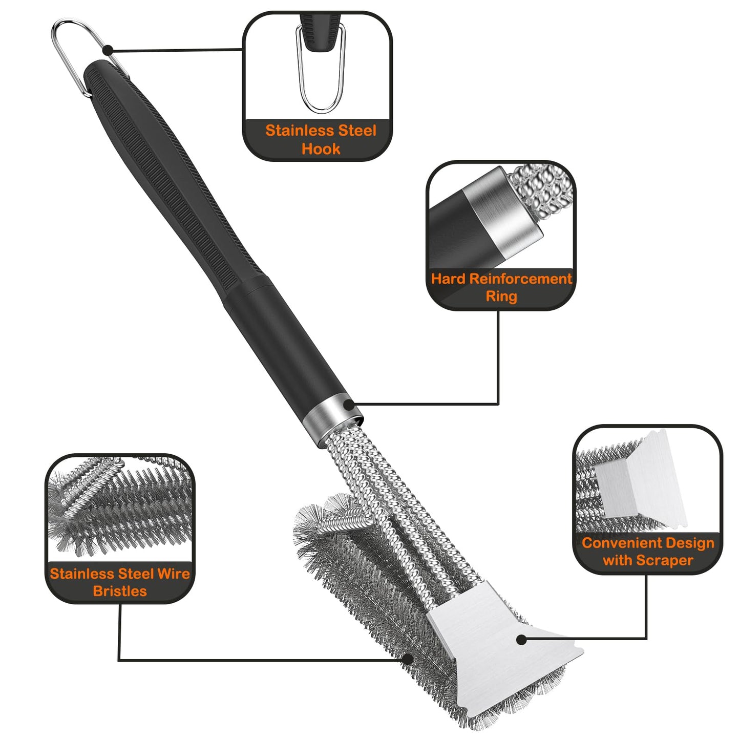2 Packs BBQ Grill Brush, BBQ Brush Cleaner for Grill, Stainless Steel BBQ Cleaning Brush with Scraper, BBQ Accessories Suitable for Gas, Charcoal, Infrared & Barbecue Grill