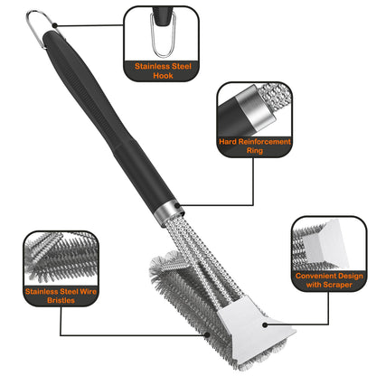 2 Packs BBQ Grill Brush, BBQ Brush Cleaner for Grill, Stainless Steel BBQ Cleaning Brush with Scraper, BBQ Accessories Suitable for Gas, Charcoal, Infrared & Barbecue Grill