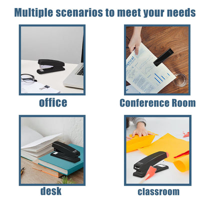 4-Piece Desktop Stapler with 1000 staplers, Black, Non Slip Base, ergonomically Designed, Suitable for Offices and classrooms