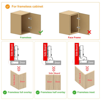 Chibery 4 PCS Full Overlay Soft Close Hinges, Clip ON Plate for Easy Installation, 105 Degree, Silent Hydraulic, Frameless European Concealed Hinges for Kitchen Cabinet Door, Wardrobes, and Bookcases