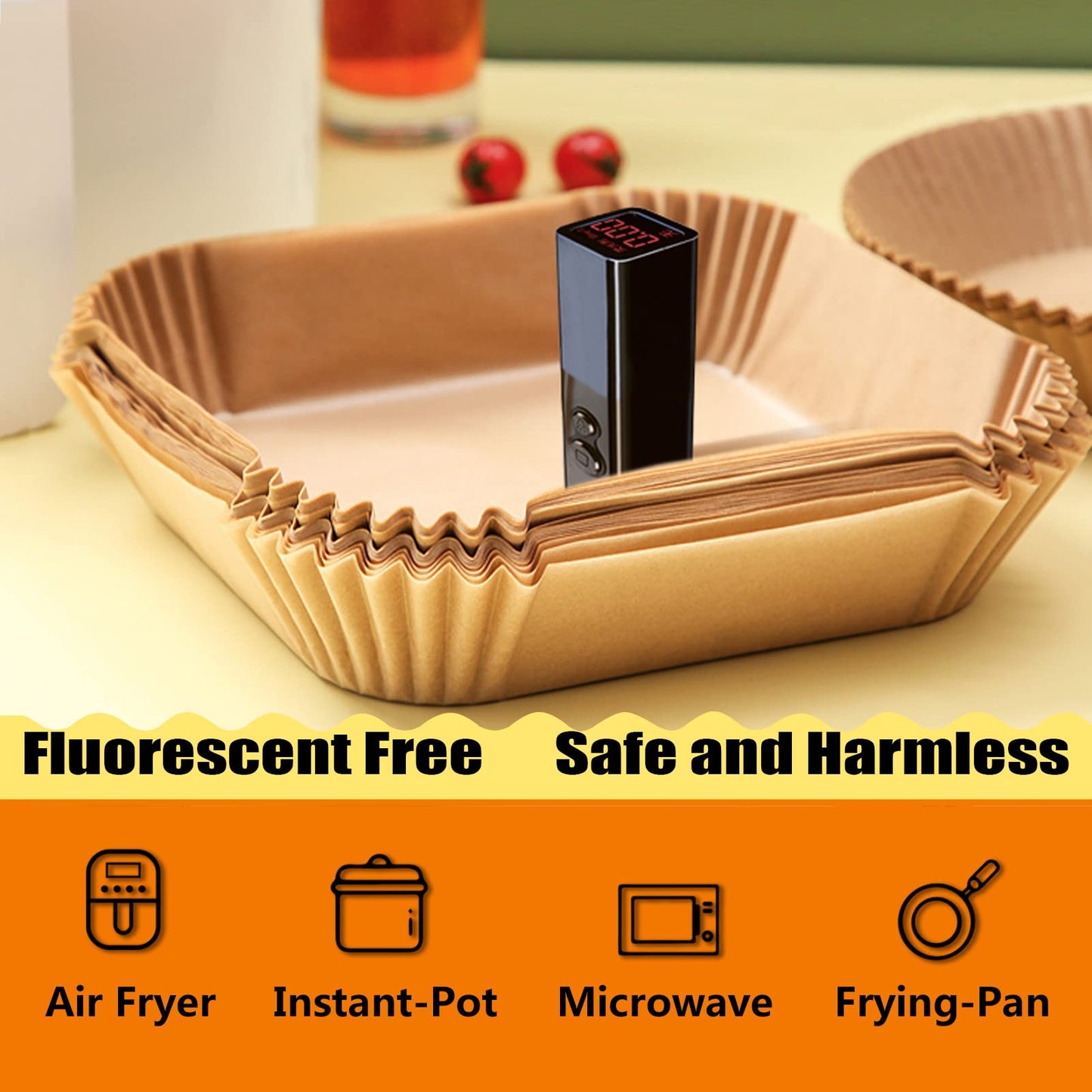 Air Fryer Liners, Airfryer Liners Disposable Square 9 Inch for 5-8QT Basket, Parchment Paper for Air Fryer Non-Stick Air Fryer Paper, Food Grade Air Fryer Parchment Paper Liners for Roasting Microwave