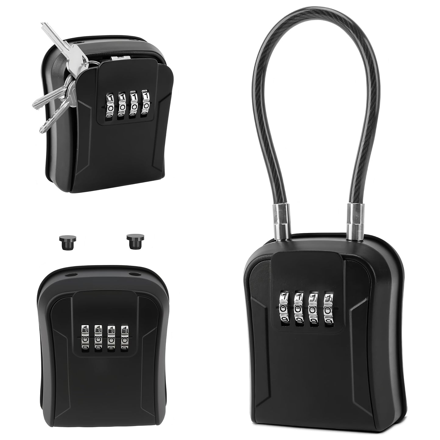 AMMIY Key Lock Box,Portable Waterproof Lockbox with Removable Shackl, Wall-Mounted Key Storage Box, 4-Digit Combination Key Storage Lockbox for Home,Office,Garage, Airbnb,Apartment (BLACK)