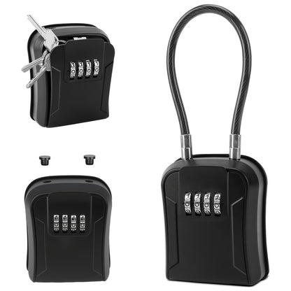 AMMIY Key Lock Box,Portable Waterproof Lockbox with Removable Shackl, Wall-Mounted Key Storage Box, 4-Digit Combination Key Storage Lockbox for Home,Office,Garage, Airbnb,Apartment (BLACK)
