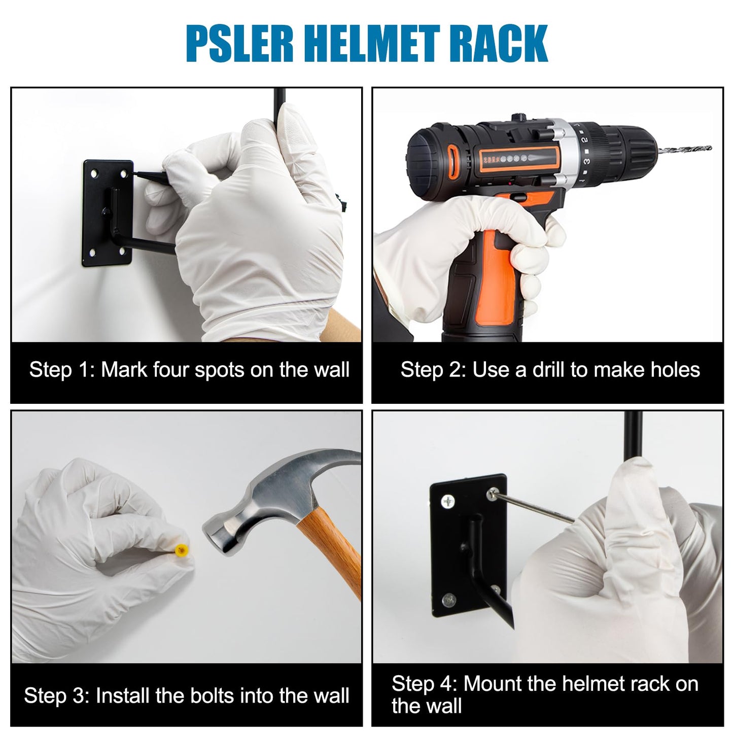 PSLER Helmet Holder - Motorcycle Helmet Holder Metal Helmet Holder Wall Mount for Most Motorcycle Bike Helmet, Jacket, Coats, Hats, Basketball, Rugby,6PCS