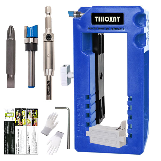 TIHCXNY (Blue) Door Hinge Router Template, Door Clamps, Door Mortise, Door Mounting Kit Fits 90 Degree Angles, and Door Hinges with Hinge Type Square, 1/4" or 5/8" Thickness, 3" to 5" Length