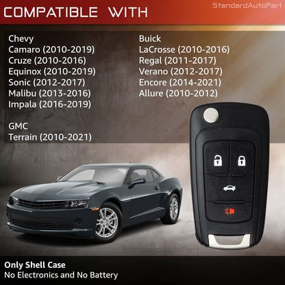 StandardAutoPart 4 Button Flip Key fob case Compatible with Chevy Cruze Equinox Sonic Malibu Impala Camaro Terrain Lacrosse Regal Verano Encore Allure OHT01060512 [Shell Case Only]