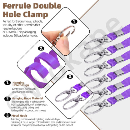 Wokape 50pcs Approx 16 Inch Purple Nylon Lanyards Bulk with Swivel Hooks for Id Badges