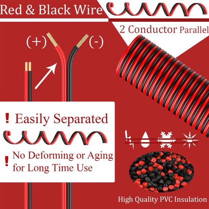 THLY 16 Gauge Wire 150FT, 2 Conductor Red & Black Electrical Cable, 12V Low Voltage Automotive Wire for LED Light, Speaker, Car, Marine, Ship, Solar, Battery