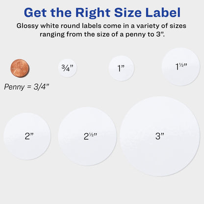 Avery Print - To - The - Edge Round Labels, Glossy White, 2.5-Inch Diameter, 90 Labels (22830)