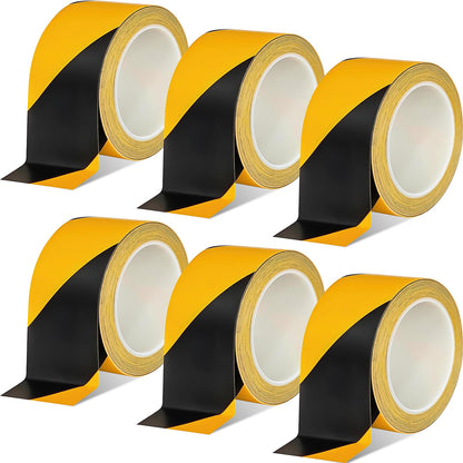 6 Pcs Black & Yellow Floor Hazard Marking Tape, 2 Inch x 108 Feet Caution Tapes Safety Warning Tape for Caution Self Adhesive Hazard Stripe Tapes for Stair, Outdoor Construction