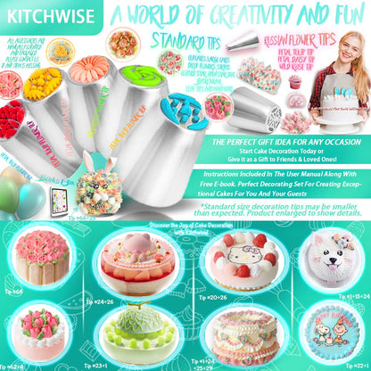Russian Piping Tips - 100 Piece Cake Decorating Supplies - Baking Supplies Set Cupcake Flower Decorating Kit with 3 Russian Ball Tips
