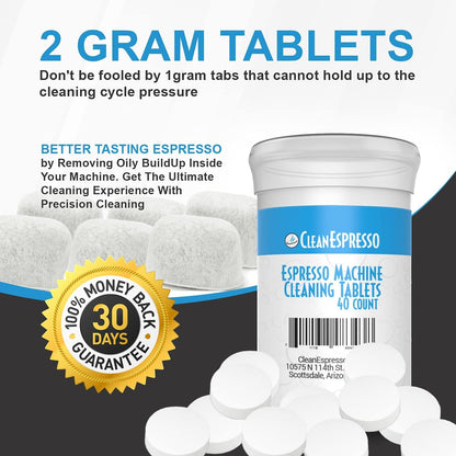 CleanEspresso - Breville Cleaning Kit - 40 Cleaning Tablets and 6 Water Filters for Breville Espresso Machines - 2g Espresso Machine Tablets
